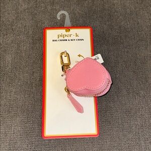 Piper K pink puffy zippered heart Bag Charm / Key Chain NEW valentine